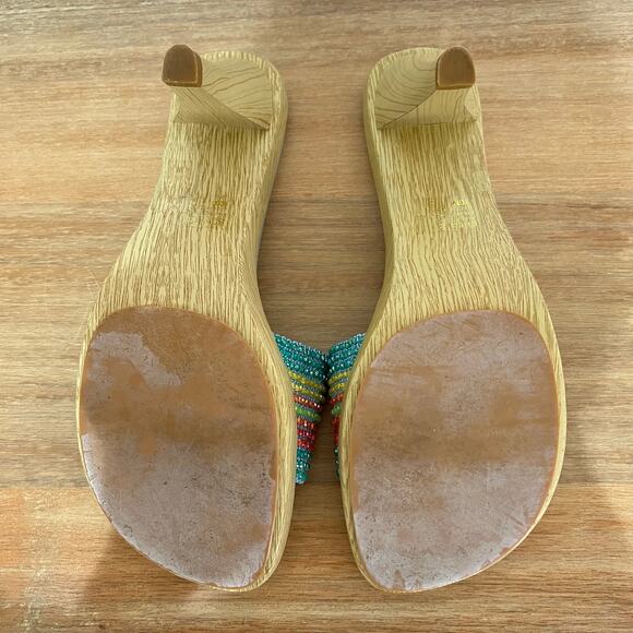 Mudd Vintage Shenna Rainbow Beaded Wood Detail Heels Light Blue 90s Y2K Size 10 - Picture 10 of 11